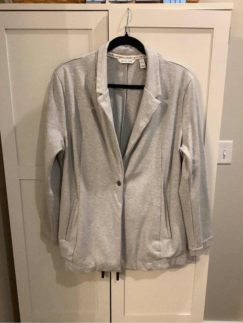 Peace Love World Light Gray Single-Button Blazer
